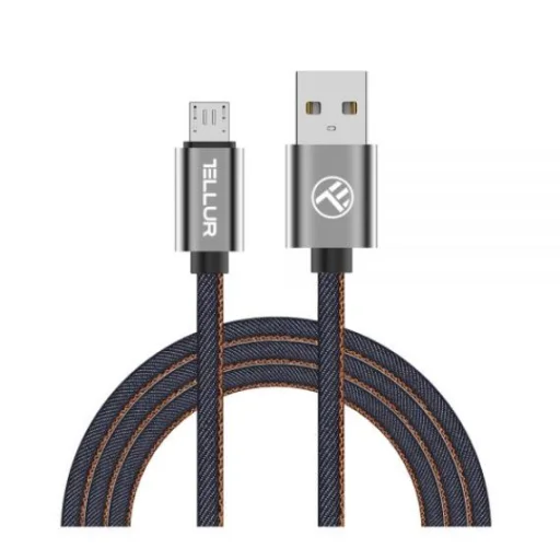 Tellur USB – Micro USB dátový kábel, 1 m, rifľový vzhľad - 1