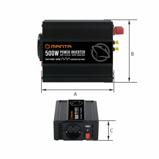 Manta MPI500M Power Inverter 500W/1000W DC–AC menič napätia - 4