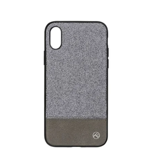 Puzdro Tellur Synthetic Leather Glitter II pre iPhone X/XS, strieborné - 1