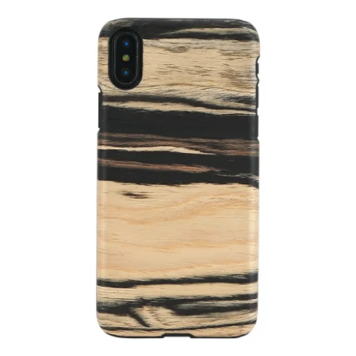 MAN&WOOD flipové puzdro pre iPhone X/XS, biele ebenové drevo, čierne puzdro - 1
