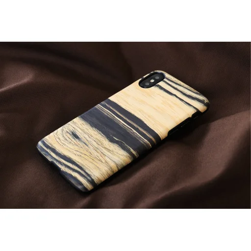 MAN&WOOD flipové puzdro pre iPhone X/XS, biele ebenové drevo, čierne puzdro - 3