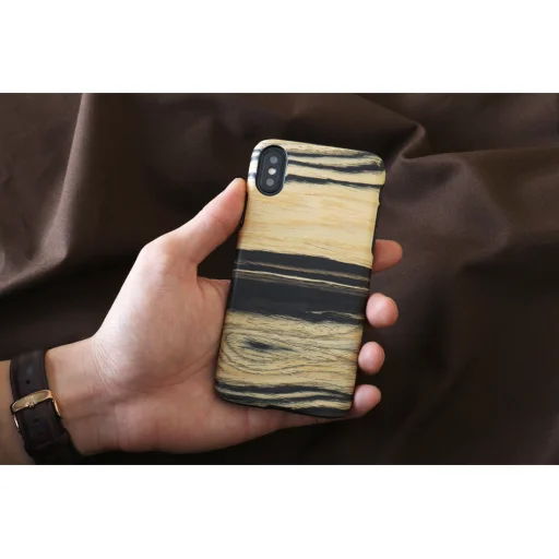 MAN&WOOD flipové puzdro pre iPhone X/XS, biele ebenové drevo, čierne puzdro - 4