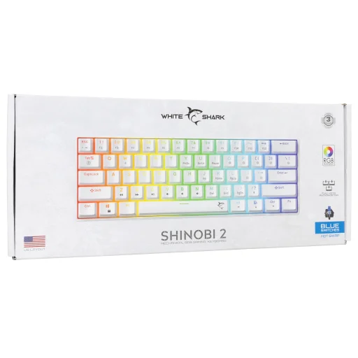 White Shark GK-004221 Shinobi 2 mechanická herná klávesnica, s modrými spínačmi, biela US - 10
