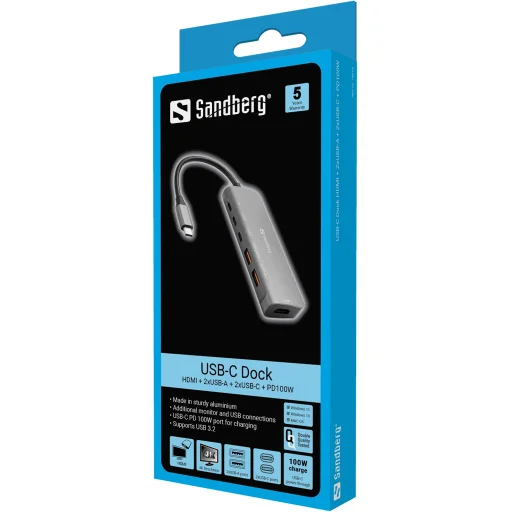 Sandberg 136-65 USB-C dokovacia stanica HDMI+2xA+2xC+PD100W - 3