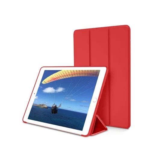 Devia kožené flipové puzdro s držiakom na ceruzku pre iPad (2018), iPad Air (2019) a iPad Pro 10.5, červené puzdro - 2