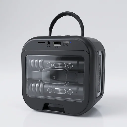 Blavec prenosný Bluetooth reproduktor WS-09 Karaoke zábava - 10W s dvoma mikrofónmi a displejom (WS09-2MB) čierny - 3