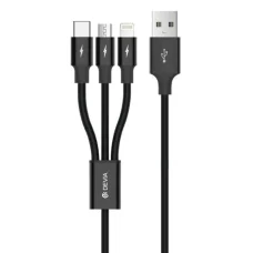 Devia Kintone Series 3 v 1 kábel USB – Lightning / MicroUSB / Type-C, 1,2 m, čierny