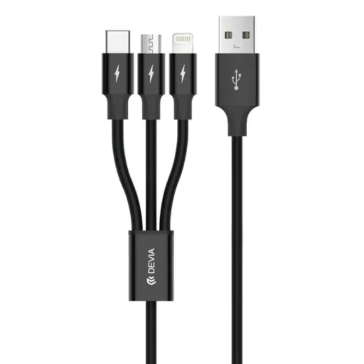 Devia Kintone Series 3 v 1 kábel USB – Lightning / MicroUSB / Type-C, 1,2 m, čierny - 1