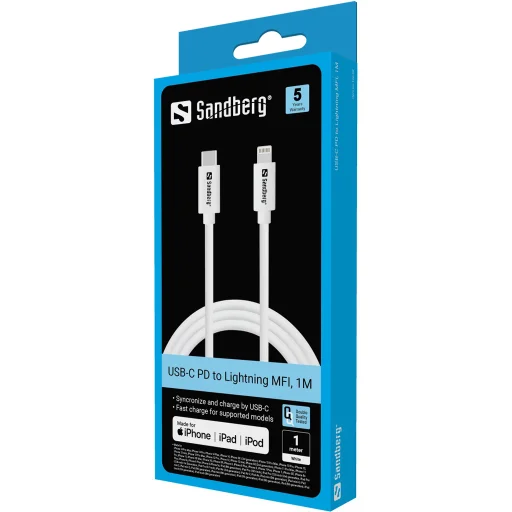 Sandberg 136-58 USB-C PD na Lightning MFI 1m kábel - 2