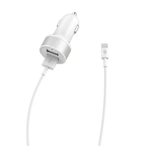 Devia Smart Series duálna USB autonabíjačka s Lightning káblom (MFi) (2,4A, 2 USB) biela - 1