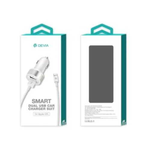 Devia Smart Series duálna USB autonabíjačka s Lightning káblom (MFi) (2,4A, 2 USB) biela - 2