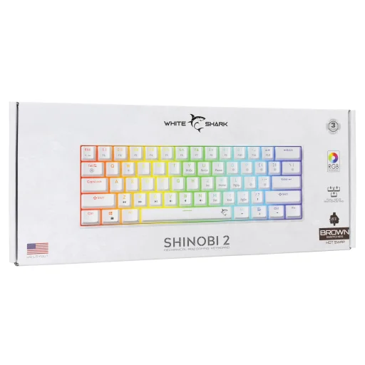 White Shark GK-004231 Shinobi 2 mechanická herná klávesnica, s hnedými spínačmi, biela, US rozloženie - 10