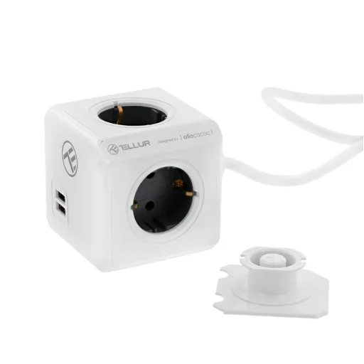 Tellur Power Cube Extended rozbočovač so 4 zásuvkami + 2 USB portmi, 1,5 m káblom, biely - 3