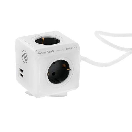 Tellur Power Cube Extended rozbočovač so 4 zásuvkami + 2 USB portmi, 1,5 m káblom, biely - 4