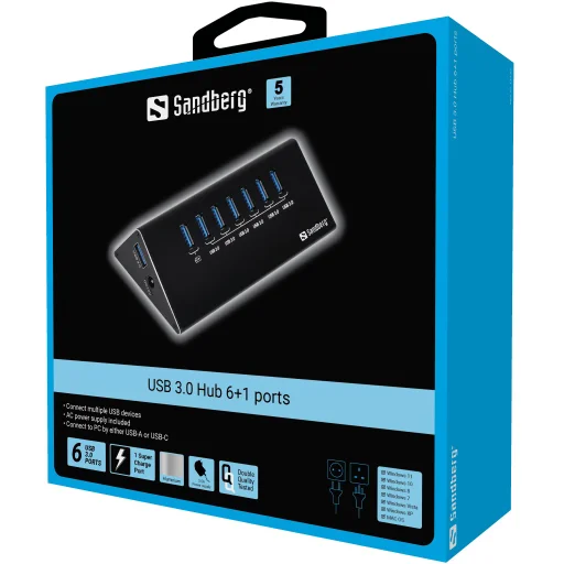 Sandberg 133-82 USB 3.0 Hub 6+1 portový USB rozbočovač - 2