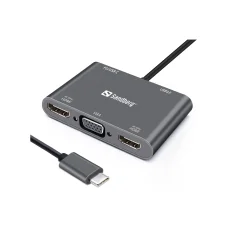 Sandberg 136-35 USB-C dokovacia stanica 2xHDMI+1xVGA+USB+PD