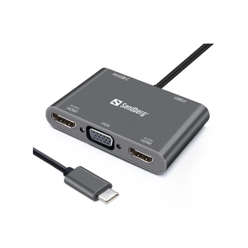 Sandberg 136-35 USB-C dokovacia stanica 2xHDMI+1xVGA+USB+PD - 1