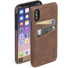 Krusell Sunne 2 kártyatartós bőr tok Apple iPhone X készülékhez, vintage konyakbarna (61104)