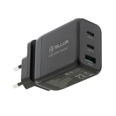 Tellur GaN 65W 3-portová sieťová nabíjačka, 2x USB-C + USB-A, EU/UK/US, čierna