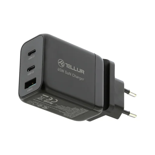 Tellur GaN 65W 3-portová sieťová nabíjačka, 2x USB-C + USB-A, EU/UK/US, čierna - 2