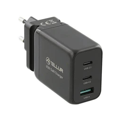 Tellur GaN 65W 3-portová sieťová nabíjačka, 2x USB-C + USB-A, EU/UK/US, čierna - 7