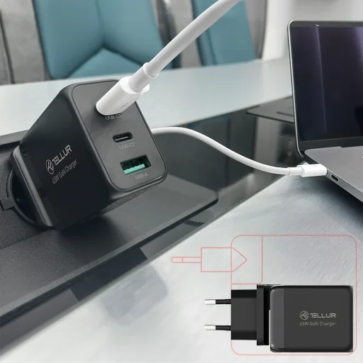 Tellur GaN 65W 3-portová sieťová nabíjačka, 2x USB-C + USB-A, EU/UK/US, čierna - 8