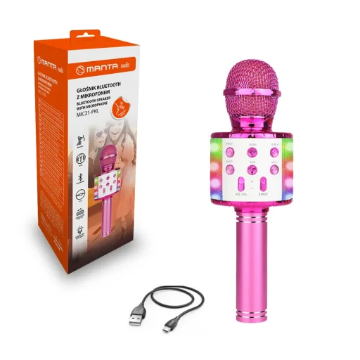 Manta MIC21-PKL rózsaszín Bluetooth karaoke mikrofon hangszóróval - 9