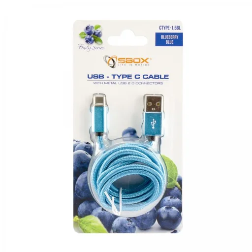 Sbox USB – Type-C M/M 1,5 m modrý kábel - 2