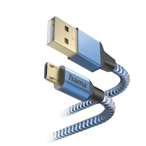 Hama 00201555 Reflexný nabíjací kábel, USB-A – Micro-USB 1,5 m, nylon, modrý - 2