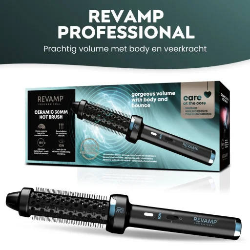 Revamp BR-1300A-EU kerámia és ionos 30 mm-es meleglevegős hajkefe fekete - 10