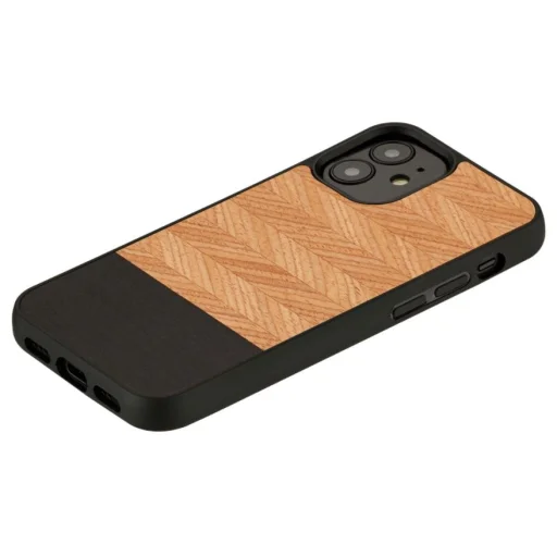 MAN&WOOD puzdro so vzorom rybej kosti nero čierne pre iPhone 12 mini - 2