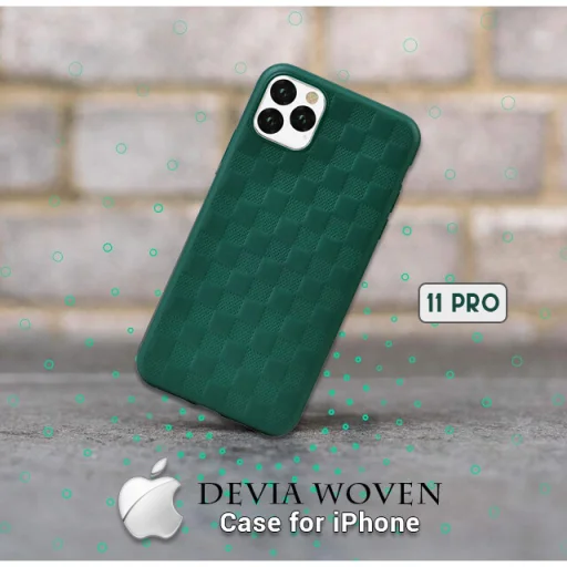 Devia Woven2 vzorované mäkké puzdro pre iPhone 11 Pro Max, zelené puzdro - 3