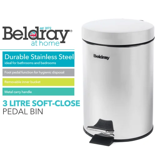 Beldray LA038098SSPFEU7 Soft-Close Pedal Bin 3 Litre, Stainless Steel - 5
