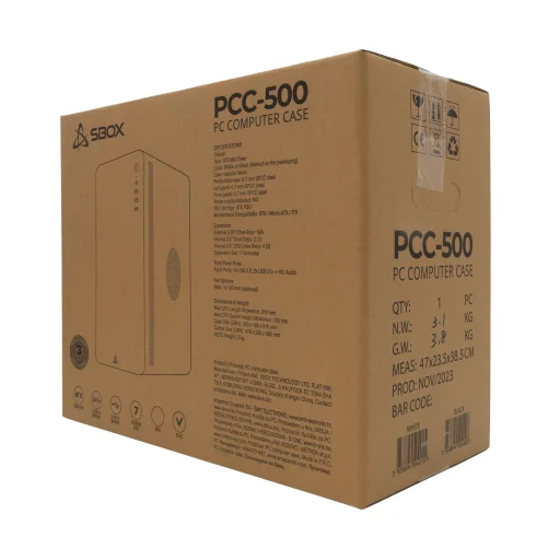 Sbox PCC-500 Black ATX počítačová skriňa - 7