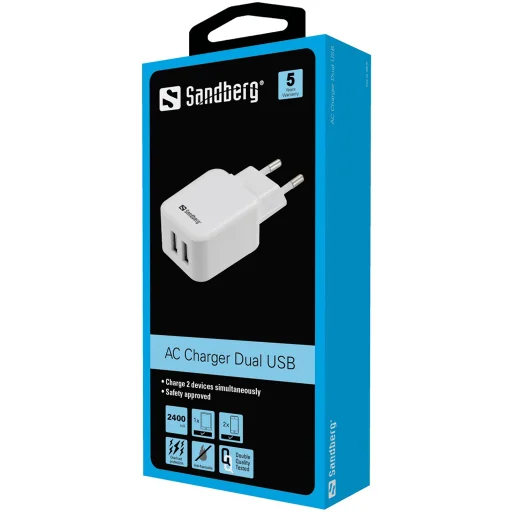 Sandberg 440-57 AC Charger Dual USB 2.4+1A EU sieťová nabíjačka - 3