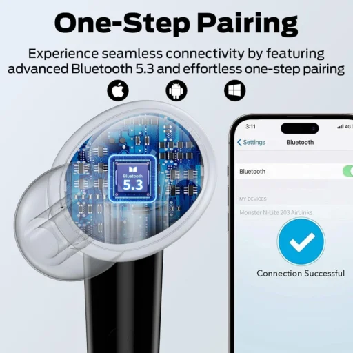 Monster N-Lite 203 AirLinks, Čierna, Bezdrôtové slúchadlá, bluetooth headset - 5