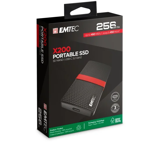 Emtec SSD 3.1 X200 256GB Power Plus hordozható SSD - 2
