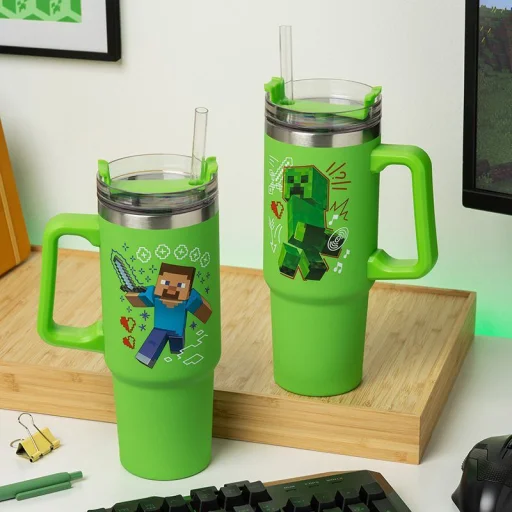 Paladone Minecraft Green 900 ml termo pohár so slamkou - 2