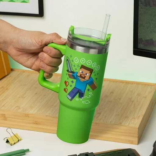 Paladone Minecraft Green 900 ml termo pohár so slamkou - 3