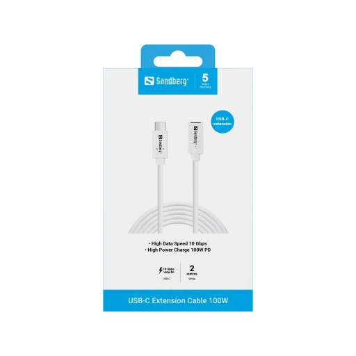 Sandberg 136-55 USB-C > USB-C samec-samica USB 3.1 predlžovací kábel 100W, 2 m - 2