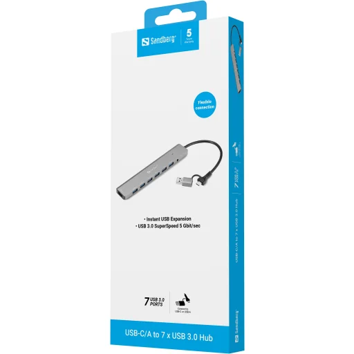Sandberg 136-66 USB-C/A - 7 x USB 3.0 hub - 3
