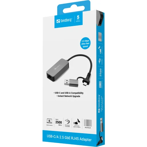 Sandberg 136-68 USB-C/A 2.5 GbE RJ45 adaptér - 4