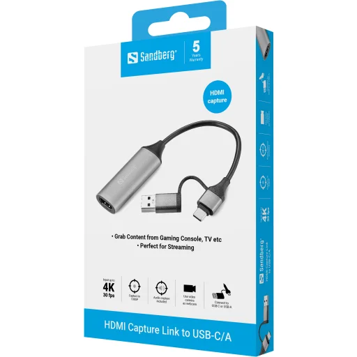 Sandberg 136-70 HDMI Capture Link to USB-C/A video digitalizačný adaptér - 3