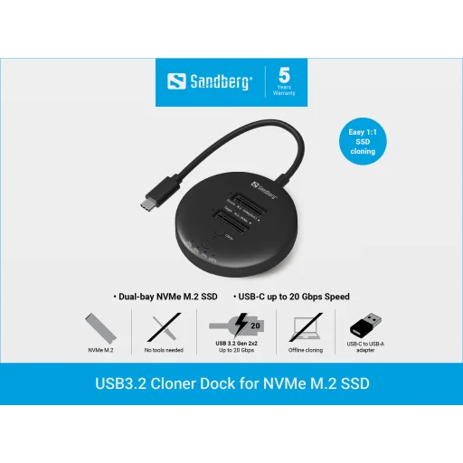 Sandberg 136-72 USB 3.2 NVMe M.2 SSD klonovacia dokovacia stanica - 3