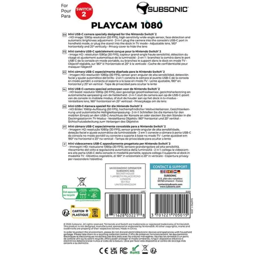 Subsonic Playcam 1080 2 az 1-ben HD mini kamera Nintendo Switch 2 konzolhoz, piros - 9