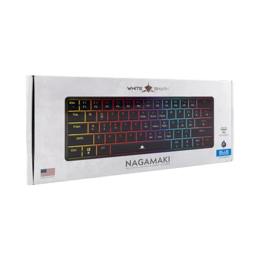 White Shark GK-006121 Nagamaki Black mechanikus gamer billentyűzet / US - Blue SW - 9