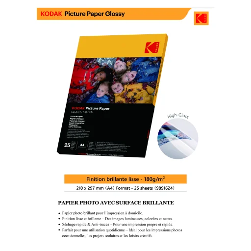 Kodak 180 g/m² 9,1 mil lesklý fotopapier A4x25 - 1