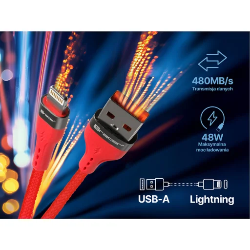 Tracer 47492 USB A - Lightning M/M 1 m kábel červený - 7