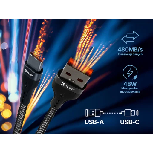 Tracer 47486 USB-A – USB-C vidlica/vidlica 1 m kábel čierny - 6