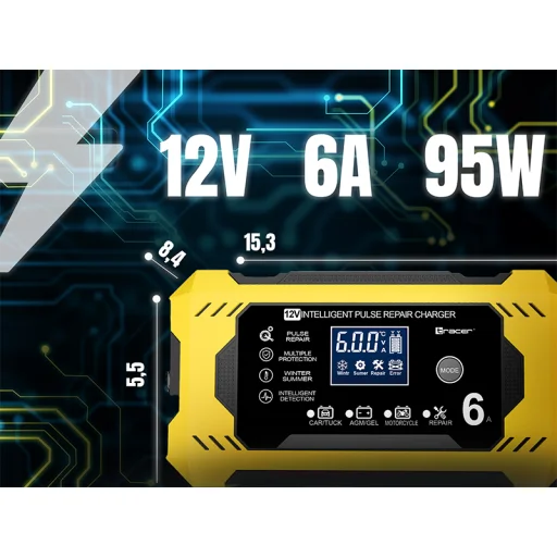 Tracer 47776 DT126 usmerňovač 12V 6A diagnostická a údržbová nabíjačka batérií - 9